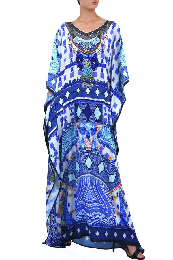 Printed Kaftan Dress in Blue