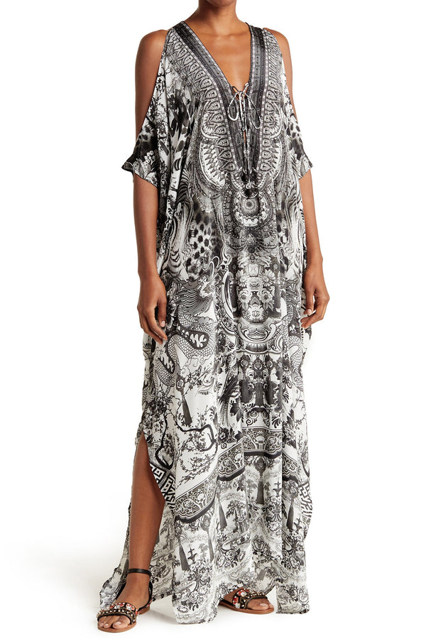 Printed Caftan Dress in Black